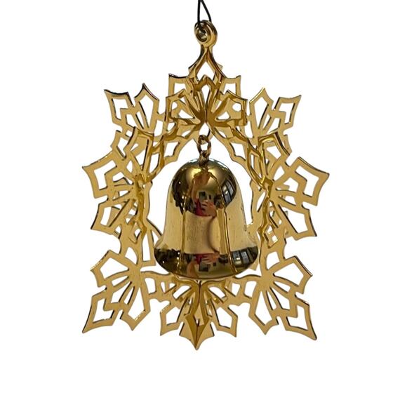 Vintage REED & BARTON 24K Gold Plated 3D CHRISTMAS ORNAMENT WITH BELL With Box - Picture 2 of 4